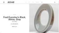 A BOMB magazine article about Fred Eversley's Black, White, Grey: Cosmic Objects, featuring a white, translucent, ring-shaped sculpture