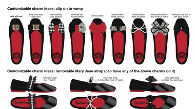 PinkPantheress's customizable ballet flats feature various clip-on vamp charms and removable Mary Jane straps with bows and pearls